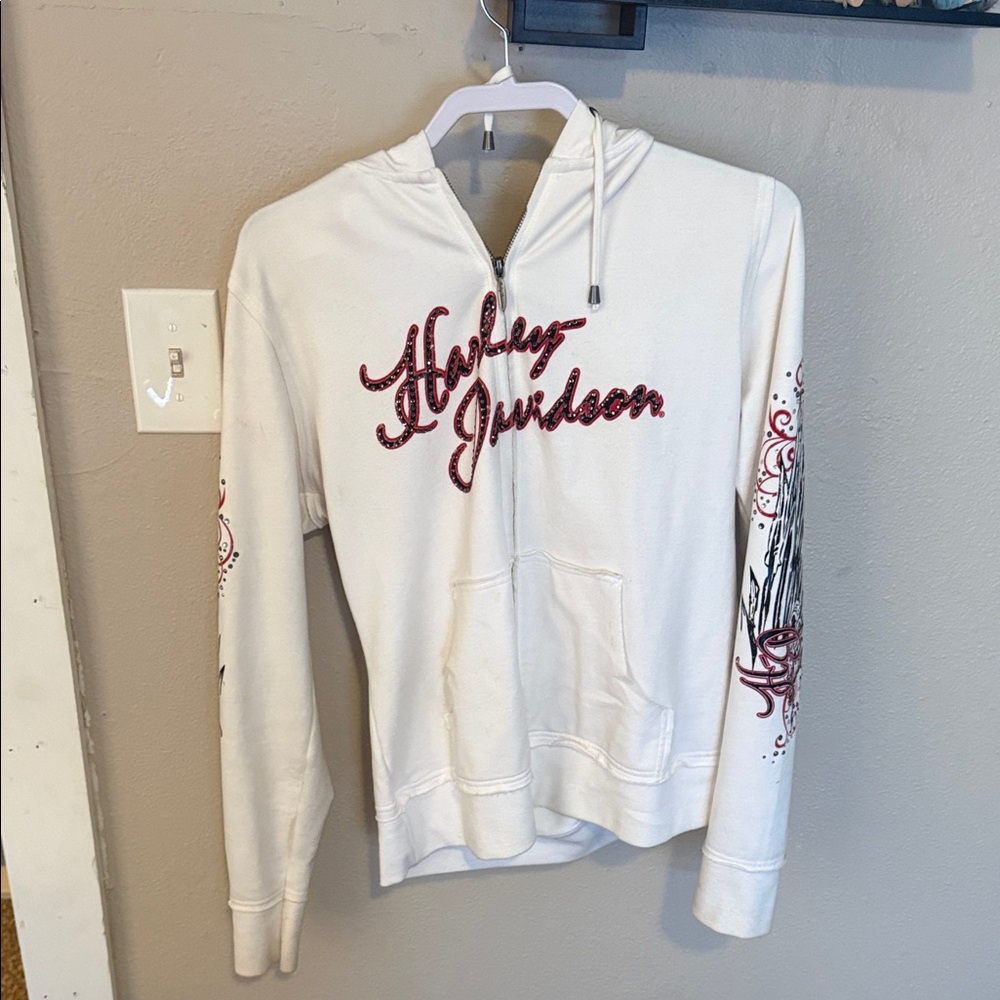 Harley-Davidson Cream Hoodie with Red Script
